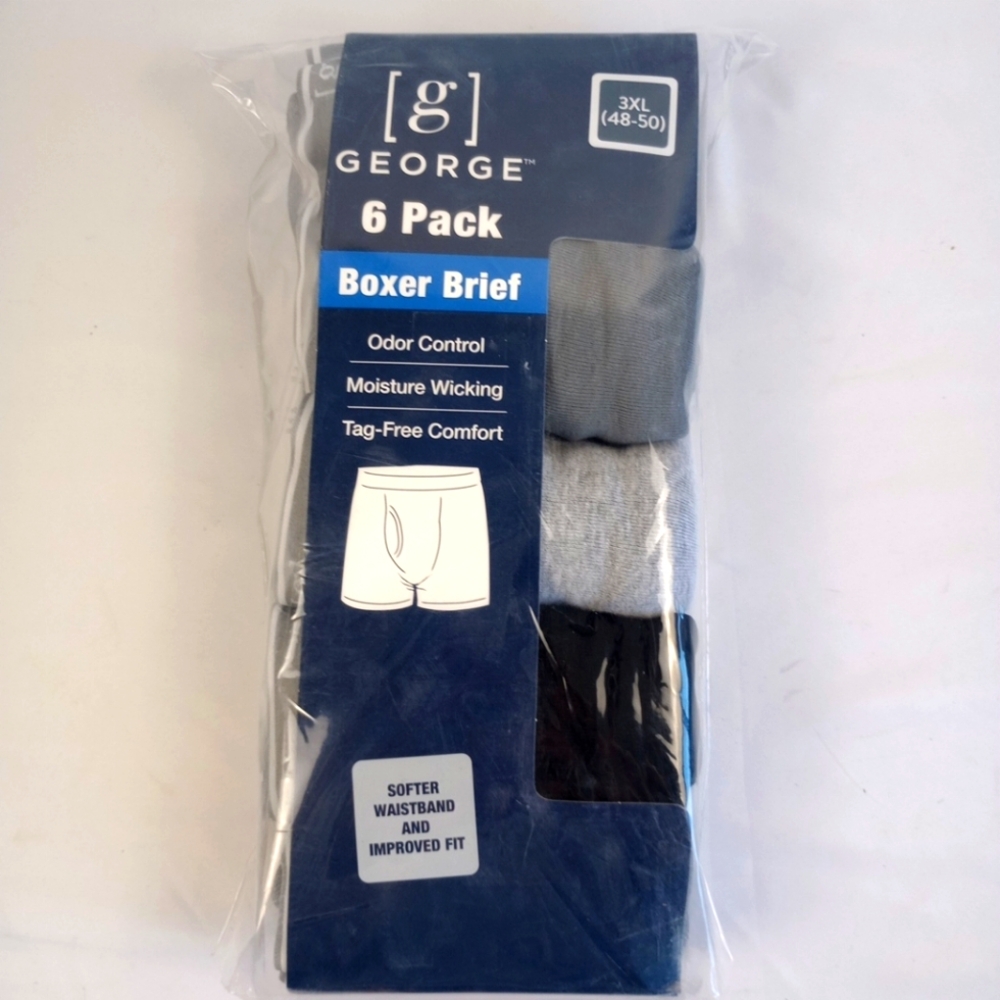 George Men's Boxer Briefs 6 Pack - Blue, Gray, and Black 3XL -XXXL